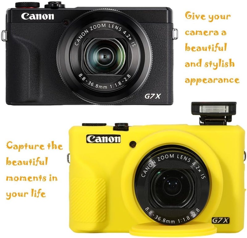 AEXUTDA Case for Canon Powershot G7X Mark III Digital Camera, G7X Mark iii Camera Silicone Case, Anti-Scratch Slim Fit Soft Skin, G7X Mark 3 Accessories with Detachable Lens Cover - Yellow - Image 4